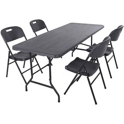 Jeffcoco Furniture Outdoor Camping Table,Heavy Duty Plastic Outdoor Folding Picnic Table,Folding Trestle Table (1.8M black,wood)