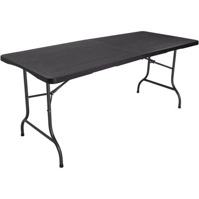 Jeffcoco Furniture Outdoor Camping Table,Heavy Duty Plastic Outdoor Folding Picnic Table,Folding Trestle Table (1.8M black,wood)