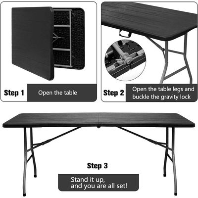 Jeffcoco Furniture Outdoor Camping Table,Heavy Duty Plastic Outdoor Folding Picnic Table,Folding Trestle Table (1.8M black,wood)