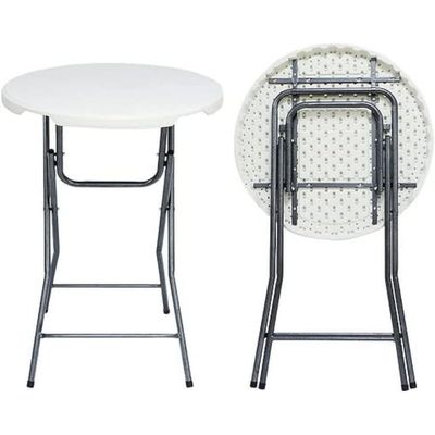 Jeffcoco Furniture Folding Round High Table - Foldable Table,W60cm*H110cm, White - For Home-Kitchen-Garden-Restaurant-Events-Camping-Cocktail-Walking dinner