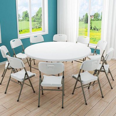 Jeffcoco Furniture Portable Plastic Folding Table With 10 Chair Dia 150cm Round for 8-10 Person for Party/Picnic/Garden/Dining/Kitchen/Buffee/Restaurant (1 Table 10 Chair)