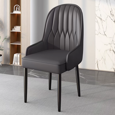 Jeffcoco Furniture,Black Luxury Dining Chair,Italy Design,Reading Chair,Desk Chair For Relax Indoor,Grey Frame Leather Seat Chair For Home Office Furniture