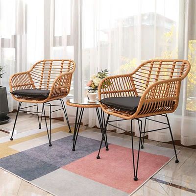 Jeffcoco Furniture Outdoor Hand-made rattan chairs for bacony,coffee shop,Dining Chair,Garden Chair Relax,interior Design,Italy Style home reading chair with cusion (2 Piece Chair)