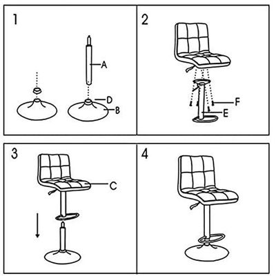Jeffcoco Furniture PU Leather Bar Stool High Chair Adjustable Bar Chair with Metal Base for Kitchen,Bar Counter (Black)