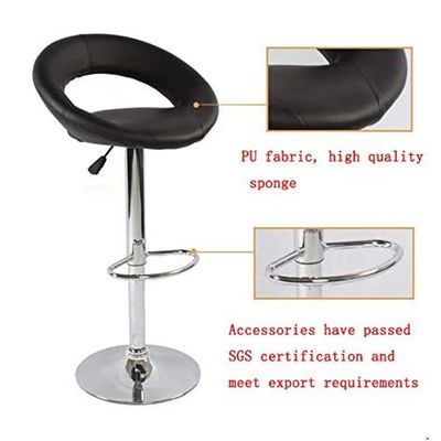Jeffcoco Furniture Bar Stool PU Leather Adjustable Swivel Bar Chair with Footrest for Kitchen,Bar Counter(Black)
