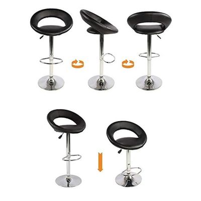 Jeffcoco Furniture Bar Stool PU Leather Adjustable Swivel Bar Chair with Footrest for Kitchen,Bar Counter(Black)