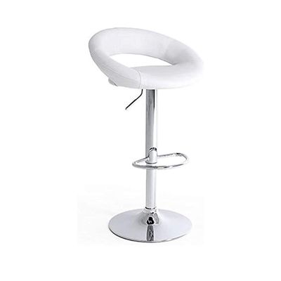 Jeffcoco Furniture Bar Stool PU Leather Adjustable Swivel Bar Chair with Footrest for Kitchen,Bar Counter(White)