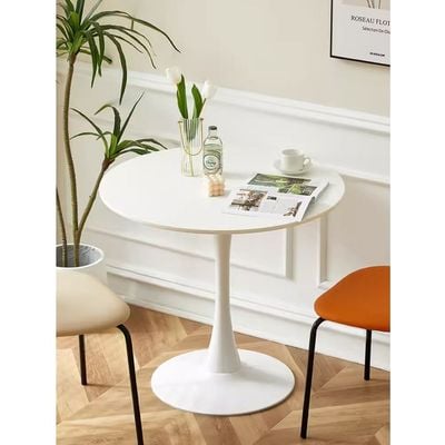 Jeffcoco Furniture Outdoor Table Round metal Patio Table,Garden Table,Black White Coffee Table Side Table Indoor Furniture Metal Frame home decor single table 1 piece (White)