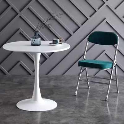 Jeffcoco Furniture Outdoor Table Round metal Patio Table,Garden Table,Black White Coffee Table Side Table Indoor Furniture Metal Frame home decor single table 1 piece (White)