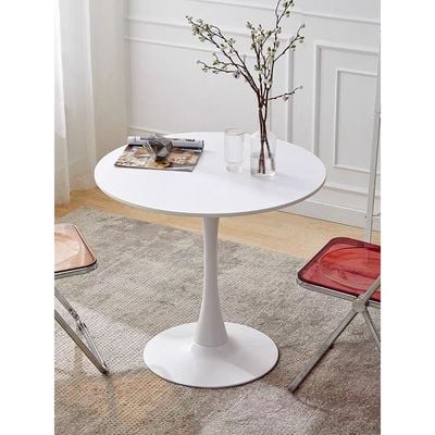 Jeffcoco Furniture Outdoor Table Round metal Patio Table,Garden Table,Black White Coffee Table Side Table Indoor Furniture Metal Frame home decor single table 1 piece (White)