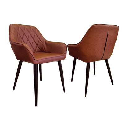 Jeffcoco Dining Chairs Modern Dining Room Kitchen Chairs Faux Leather Upholstered Dining Accent Chairs Cushion Seat Lounge Side Seating with Back Metal Legs for Living Room Kitchen Home Coffee (Set Of 2)