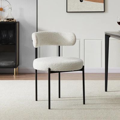 Jeffcoco Furniture Luxurious Modern Dining Chairs - Stainless Steel Leg, Lamb Wool Single Lounge Chair for Hotel, Restaurant, and Office - High-End Living Room Seating (White)