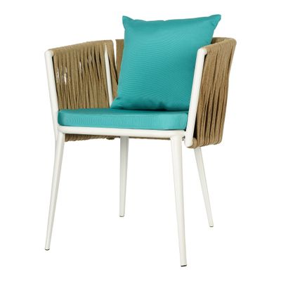 Jeffcoco Furniture Outdoor garden Bistro chair, patio furniture, woven metal frame, sponge seat, Outdoor club chair, waterproof blue cusion