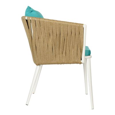 Jeffcoco Furniture Outdoor garden Bistro chair, patio furniture, woven metal frame, sponge seat, Outdoor club chair, waterproof blue cusion