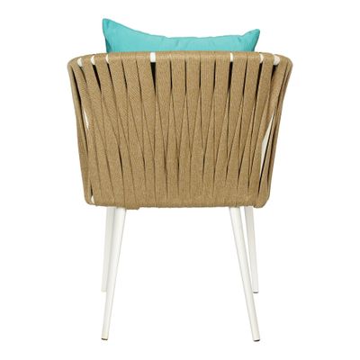 Jeffcoco Furniture Outdoor garden Bistro chair, patio furniture, woven metal frame, sponge seat, Outdoor club chair, waterproof blue cusion