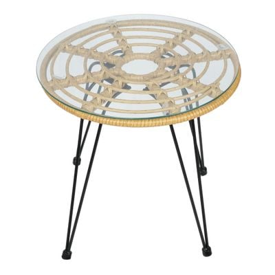 Jeffcoco Furniture Hand-made rattan glass tea table for bacony,coffee shop,Outdoor Glass Tea Table,Coffee Corner Table,(1 Piece Table)