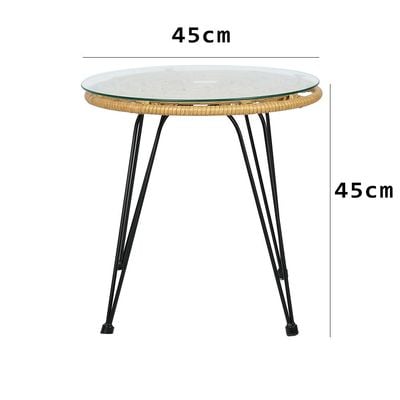 Jeffcoco Furniture Hand-made rattan glass tea table for bacony,coffee shop,Outdoor Glass Tea Table,Coffee Corner Table,(1 Piece Table)