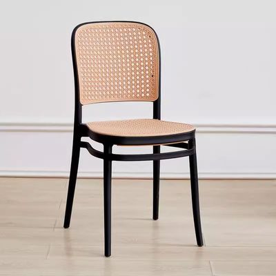 Jeffcoco Rattan Plastic Chairs, Minimalist Design,Modern Kitchen Dining Room Plastic chair Use scene Garden Balcony kitchen (Black 2 pcs)