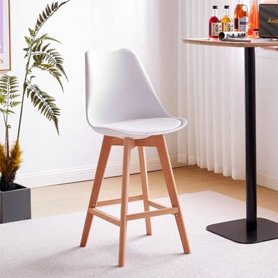 Jeffcoco Furniture Solid wood Bar Chair,Counter Stool For High Table,Back Support High Chair Home Bar Office (White)