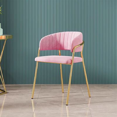 Jeffcoco Furniture Modern Comfortable Velvet Living Room Chair Gold Legs Dining Chair For Restaurant Home Furniture (Pink)