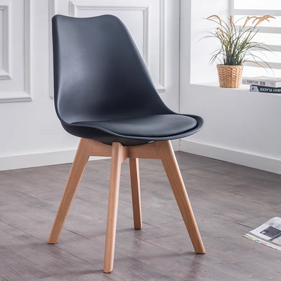 Jeffcoco Furniture Wooden Leg Leather cusion seat chair for dining,desk chair black 1 pcs