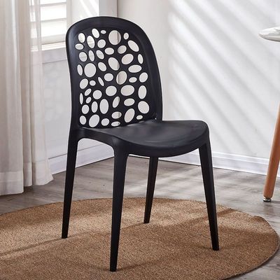 Jeffcoco Furniture back hole design stackable chair Injection processing Fixed leg plastic leisure chair outdoor/indoor outside/inside Patio/Garden chair Water/sun proof Dining chair (Black 1pc)