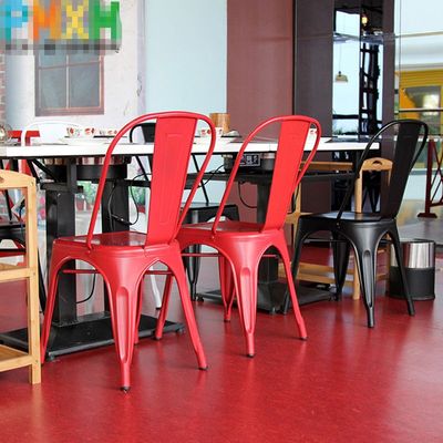 Jeffcoco Furniture Tolix Style Metal Dining Chair D1 Industrial Stackable Cafe Side Indoor/Inside Outdoor/Outside Courtyard Garden Patio Kitchen Dining Room(1 Red)