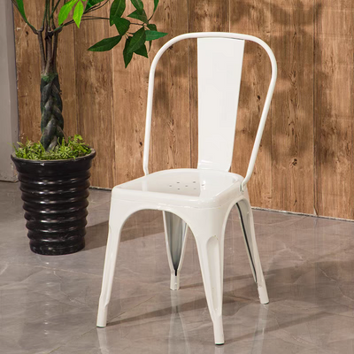 Jeffcoco Furniture Tolix Style Metal Dining Chair D1 Industrial Stackable Cafe Side Indoor/Inside Outdoor/Outside Courtyard Garden Patio Kitchen Dining Room(1 White)