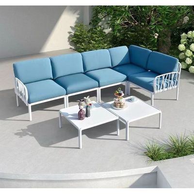Jeffcoco Furniture Blue Outdoor Sofa Set 5 Seater Corner Sofa With Coffee Table,Garden Patio Sofa Bet
