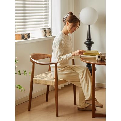 Jeffcoco Furniture Solid Wood Hand-made Rope Chair,Arm Desk Chair (1 Piece Chair)