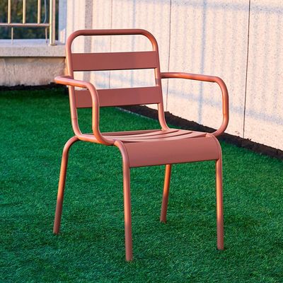 Jeffcoco Furniture Outdoor Metal Chair,Water proof,Heat Proof,Balcony Garden Stackable Arm Chair(1 PC RED)