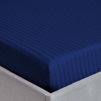 Extra Deep Fitted Bed Sheet +2Pcs Pillow Covers, King (180x200+30CM), Color Navy Blue