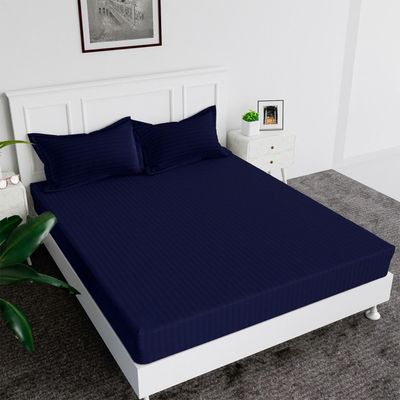 Extra Deep Fitted Bed Sheet +2Pcs Pillow Covers, Super king (200x200+30CM), Color Navy Blue