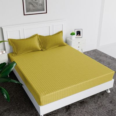 Extra Deep Fitted Bed Sheet +2Pcs Pillow Covers, King (180x200+30CM), Color Gold