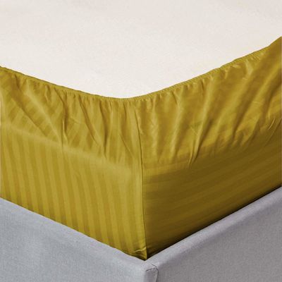 Extra Deep Fitted Bed Sheet +2Pcs Pillow Covers, King (180x200+30CM), Color Gold