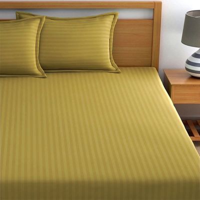 Extra Deep Fitted Bed Sheet +2Pcs Pillow Covers, Super king (200x200+30CM), Color Gold