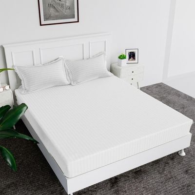 Extra Deep Fitted Bed Sheet +2Pcs Pillow Covers, King (180x200+30CM), Color White