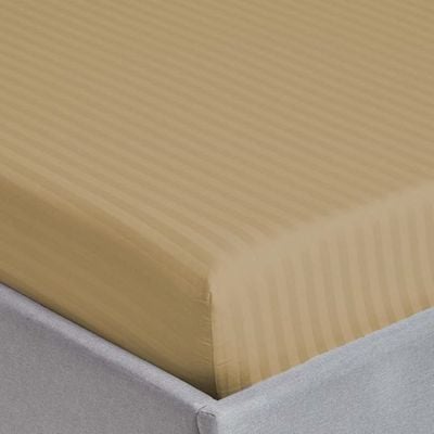 Extra Deep Fitted Bed Sheet +2Pcs Pillow Covers, King (180x200+30CM), Color Beige
