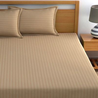 Extra Deep Fitted Bed Sheet +2Pcs Pillow Covers, Super king (200x200+30CM), Color Beige