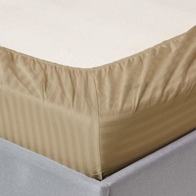 Extra Deep Fitted Bed Sheet +2Pcs Pillow Covers, Super king (200x200+30CM), Color Beige
