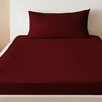 Extra Deep Fitted Bed Sheet +2Pcs Pillow Covers, Super king (200x200+30CM), Color Maroon