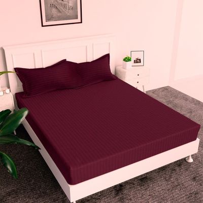 Extra Deep Fitted Bed Sheet +2Pcs Pillow Covers, Super king (200x200+30CM), Color Maroon