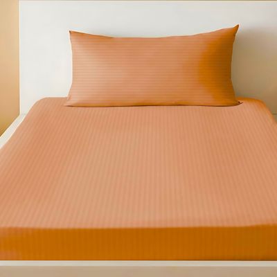 Extra Deep Fitted Bed Sheet +2Pcs Pillow Covers, Double (120x200+20CM), Color Peach