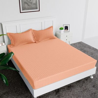 Extra Deep Fitted Bed Sheet +2Pcs Pillow Covers, Double (120x200+20CM), Color Peach