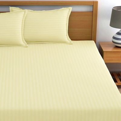 Extra Deep Fitted Bed Sheet +2Pcs Pillow Covers, Double (120x200+20CM), Color Cream