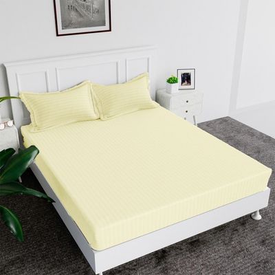 Extra Deep Fitted Bed Sheet +2Pcs Pillow Covers, Double (120x200+20CM), Color Cream