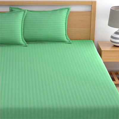 Extra Deep Fitted Bed Sheet +2Pcs Pillow Covers, Queen (150x200+30CM), Color Green
