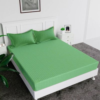 Extra Deep Fitted Bed Sheet +2Pcs Pillow Covers, Queen (150x200+30CM), Color Green