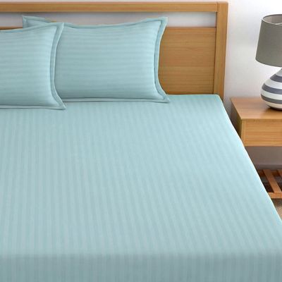 Extra Deep Fitted Bed Sheet +2Pcs Pillow Covers, Queen (150x200+30CM), Color Sky blue