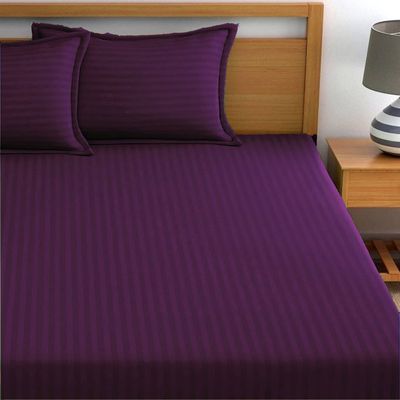 Extra Deep Fitted Bed Sheet +2Pcs Pillow Covers, Queen (150x200+30CM), Color Purple